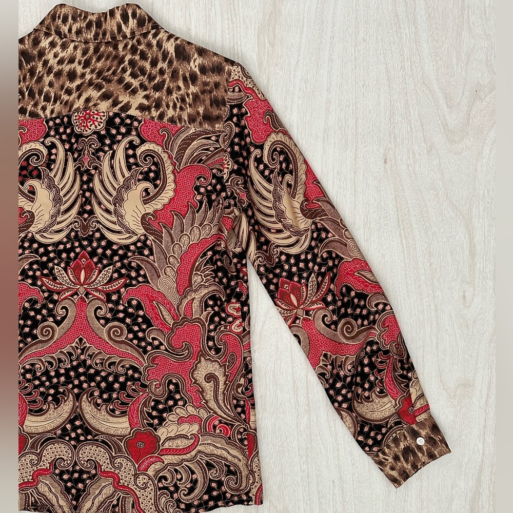 J. McLaughlin Paisley Button Down Shirt - Red and Cheetah Print - Picture 9 of 12